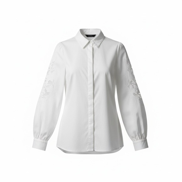 White House Black Market Tops - White Embroidered Lace Sleeve Button Front Blouse Women's Long Sleeve Top XS 0